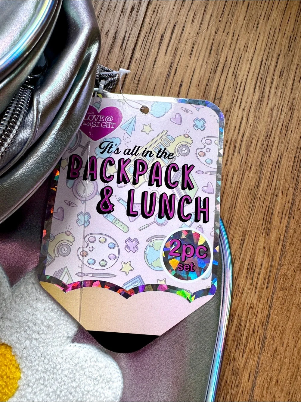 Iridescent Silver Girls Backpack with Daisy Appliqués